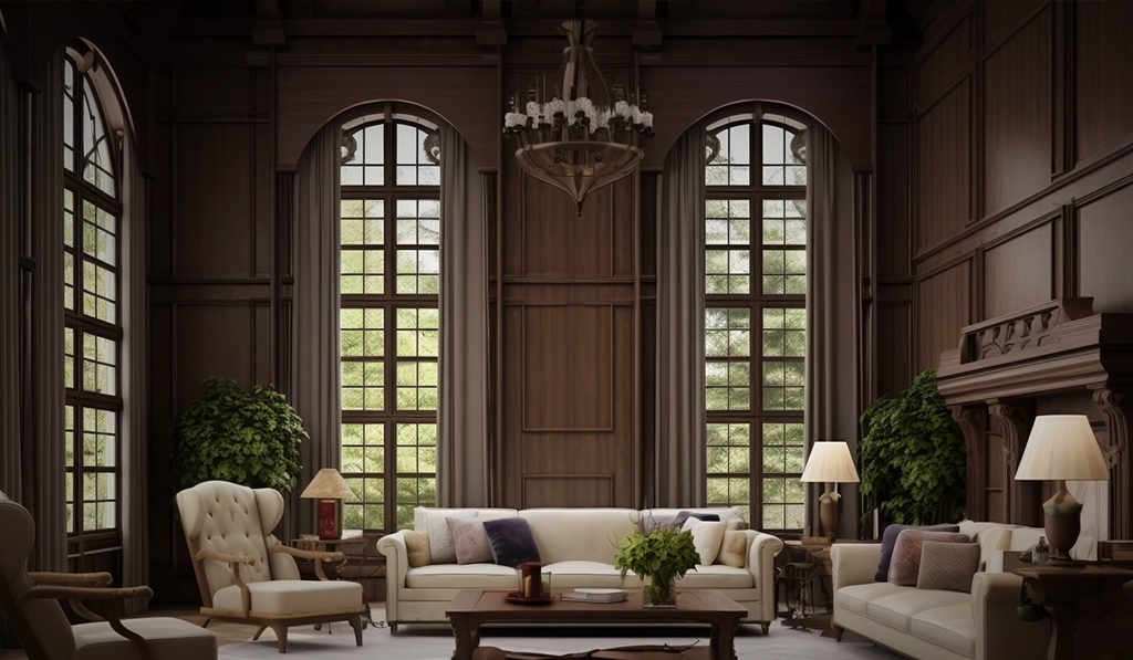 Панелі з темного дерева в стилі тюдор 