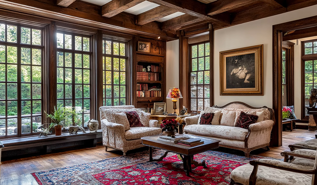 Текстиль з оксамиту або гобелену в стилі тюдор 